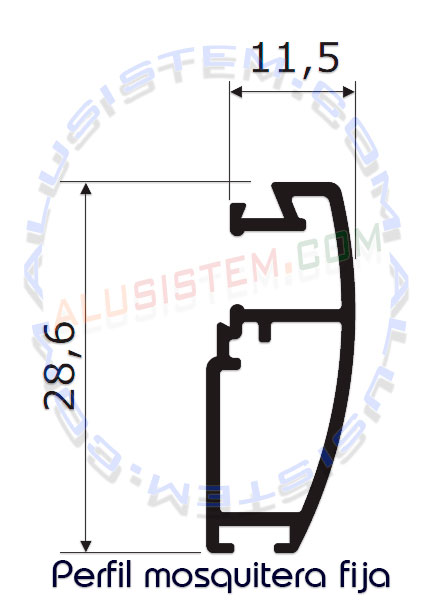 Croquis con medidas de mosquitera fija de lalo curvo.